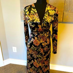 Beautiful Velvet Floral Wrap Dress bought in London at Top Shop